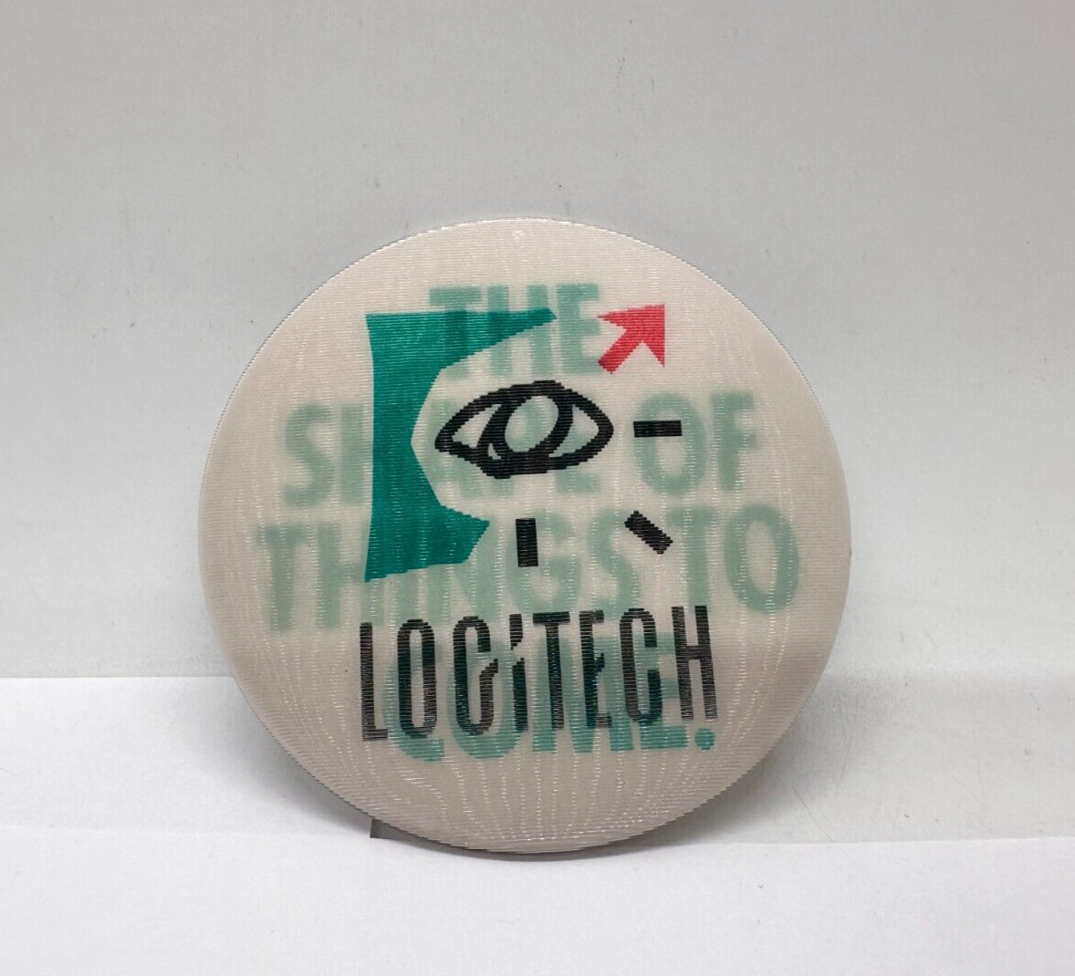 VTG Lenticular LOGITECH button pinback text programming 80s Old Logo 3''