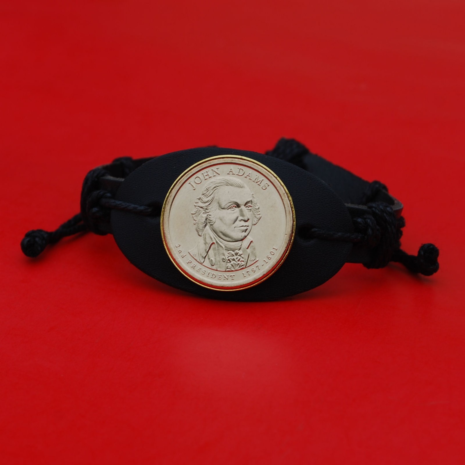2007 Presidential Coin Genuine Leather Wristband Bracelet - John Adams