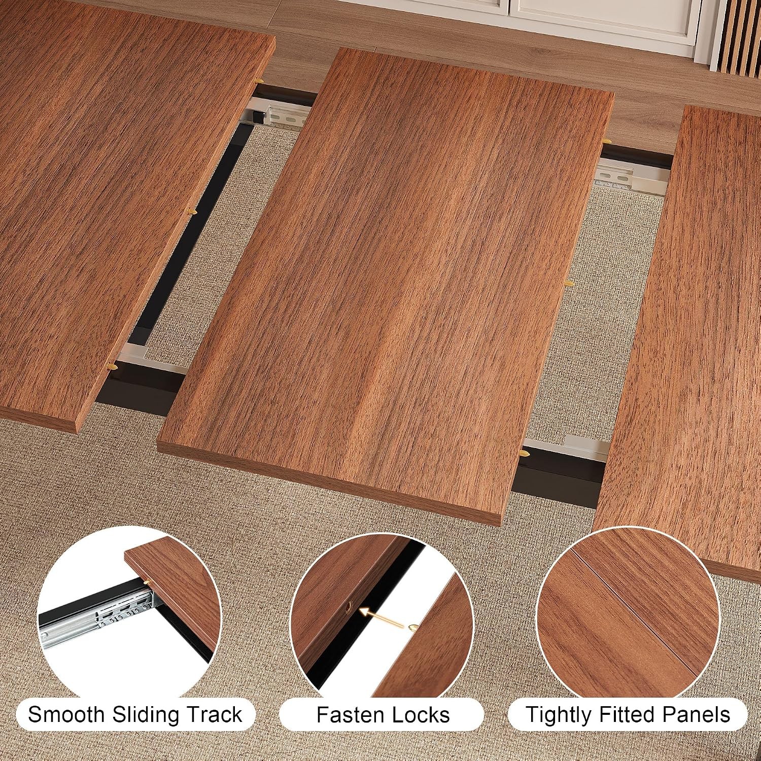 Extendable Dining Table for 4-6 63" Modern Kitchen Table Farmhouse Dining Room