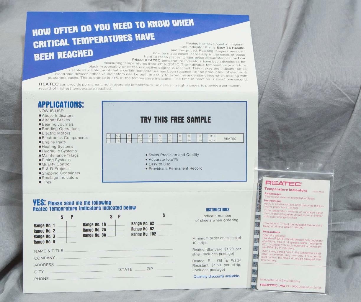 Reatec Temperature Indicators Decal