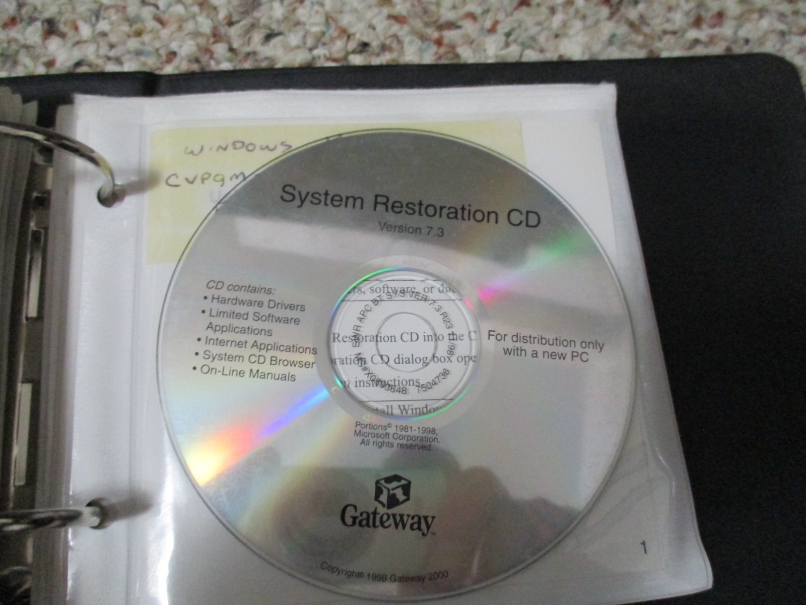 Gateway Software Storage Binder, games, utilities, system restore disk with key