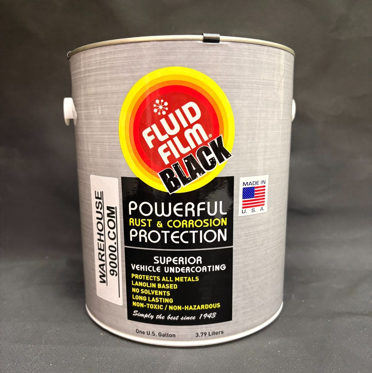 Gallon Fluid Film Black, Standard Undercoating Gun, and 2 White Quart Bottles
