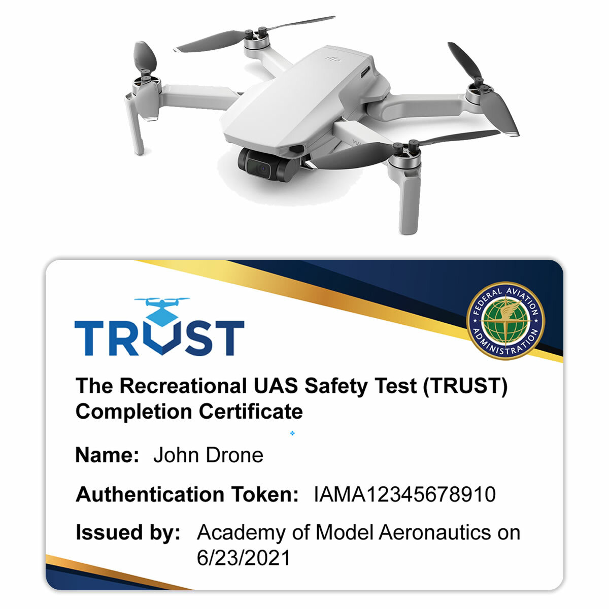 TRUST - Recreational UAS Safety Test Completion Certificate card - FAA requires