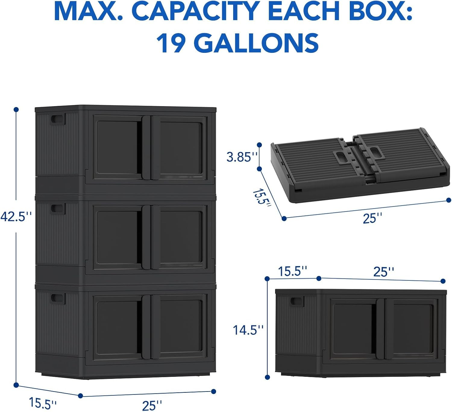 FLEXIMOUNTS 228 QT Stackable Storage Bins with Lids, Collapsible Plastic Storage