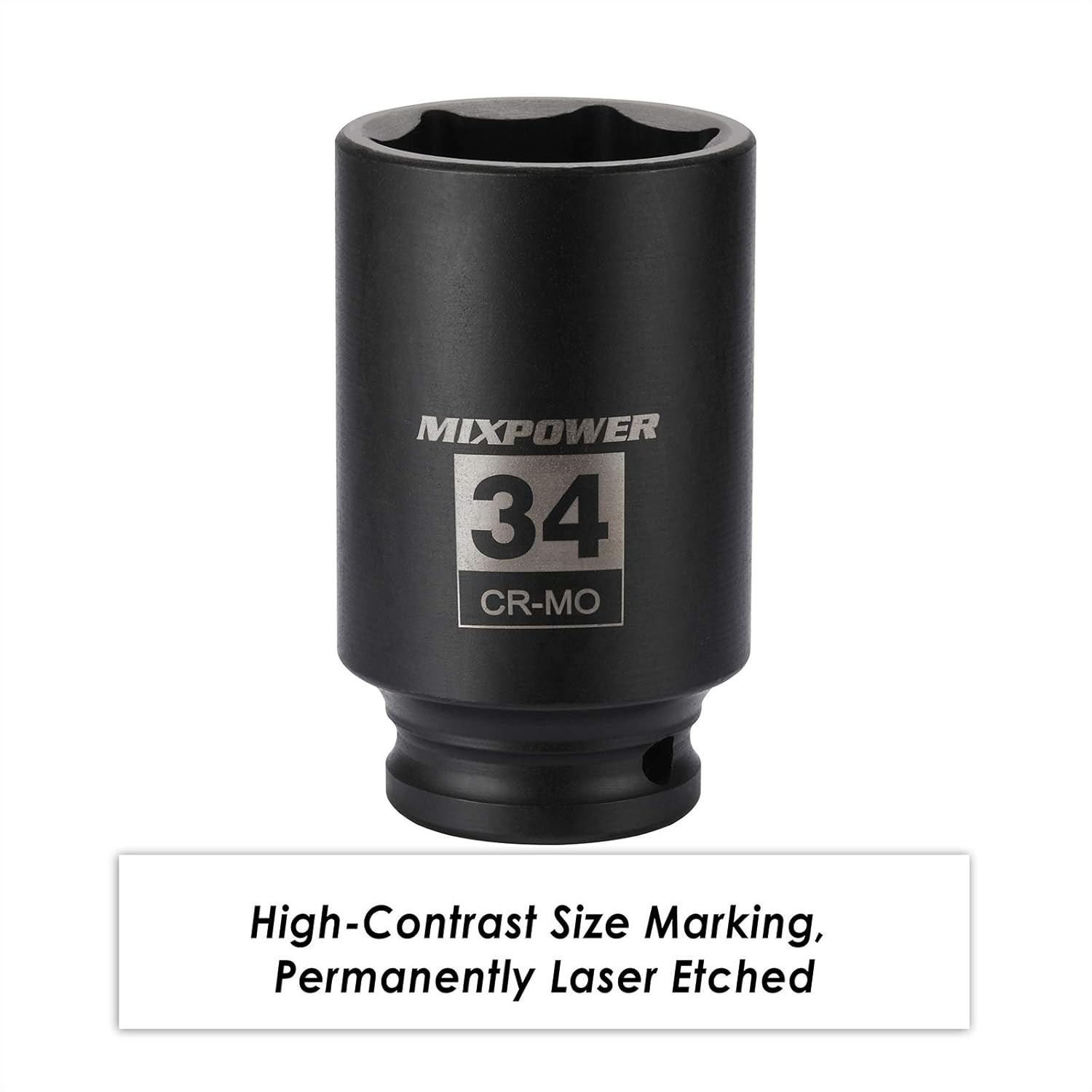 1/2" Drive Deep Impact Socket, CR-MO, 34 mm, METRIC, 6 Point, Axle Nut Impact...