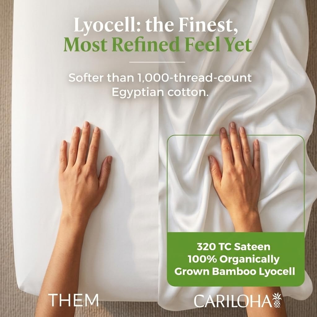 Retreat 4-Piece Sateen Sheet Set | White | King | Lyocell Material | Breathab...