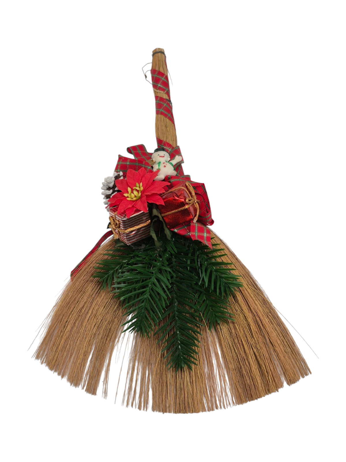 Vintage Christmas Ornament Decoration Hand Made Whisk Broom Snowman Present 12"