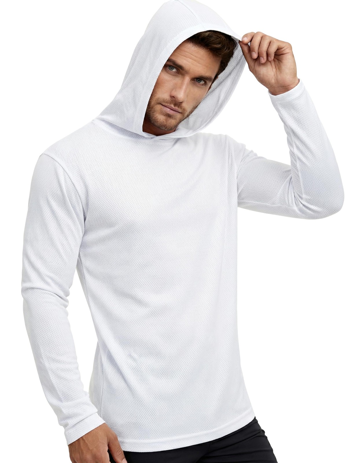 Men's UPF 50+ Sun Protection Hoodie Long Sleeve Shirt, Bird Eye Mesh Moisture...
