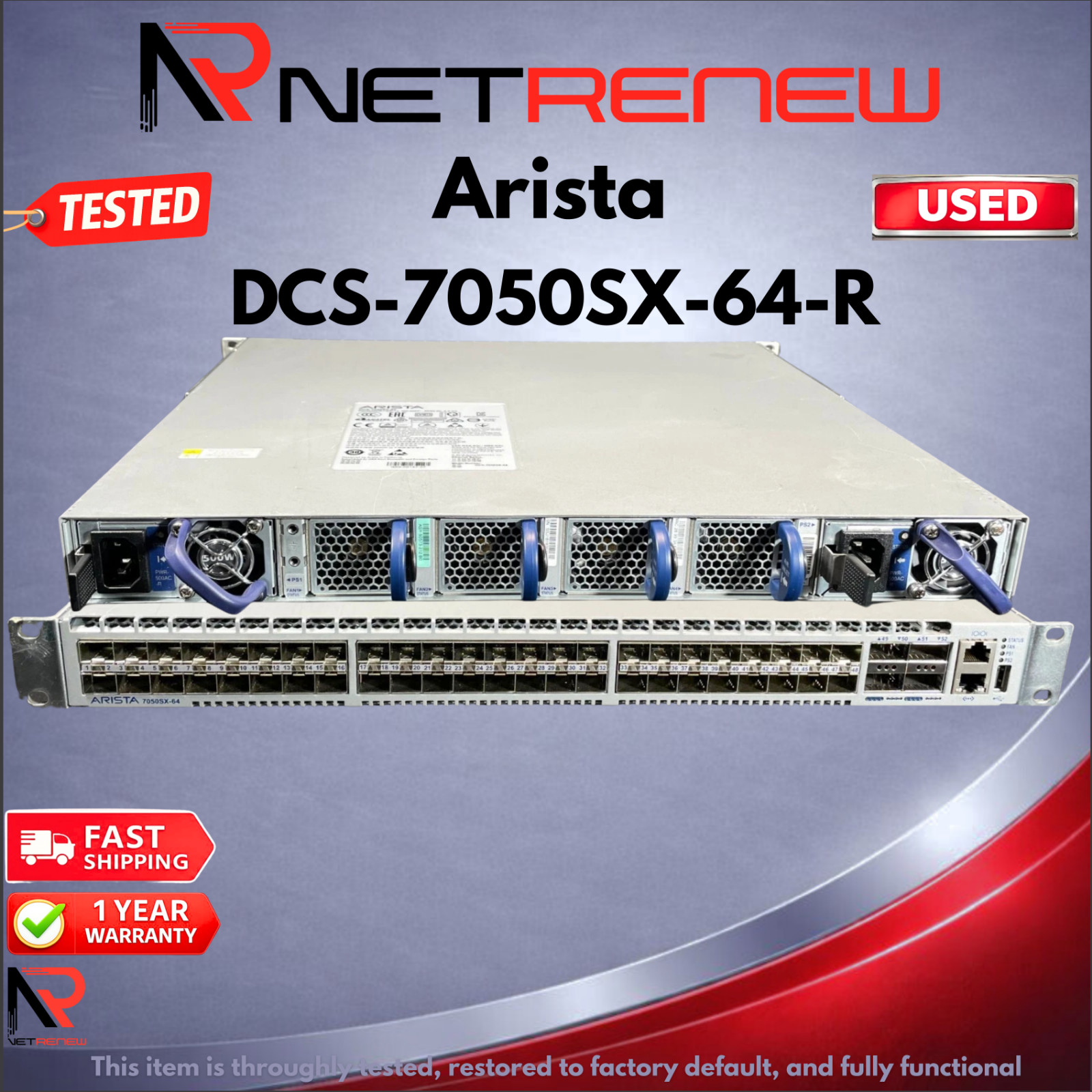 Arista DCS-7050SX-64-R 48x 10GB SFP+ 4x 40GB QSFP+ Back-to-Front Airflow Switch
