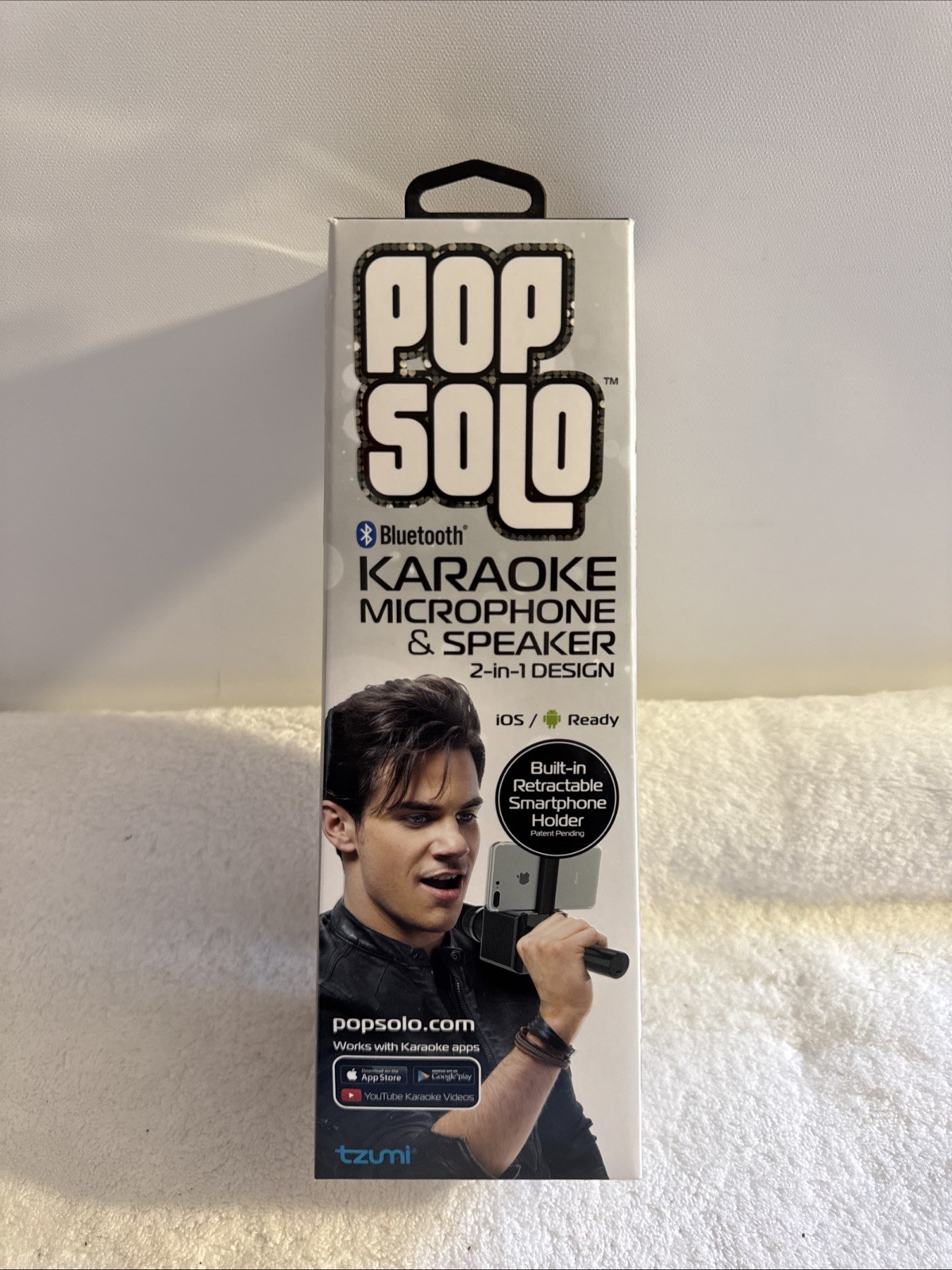 Pop Solo Bluetooth Karaoke Microphone W/ Built In Retractable Phone Holder Black