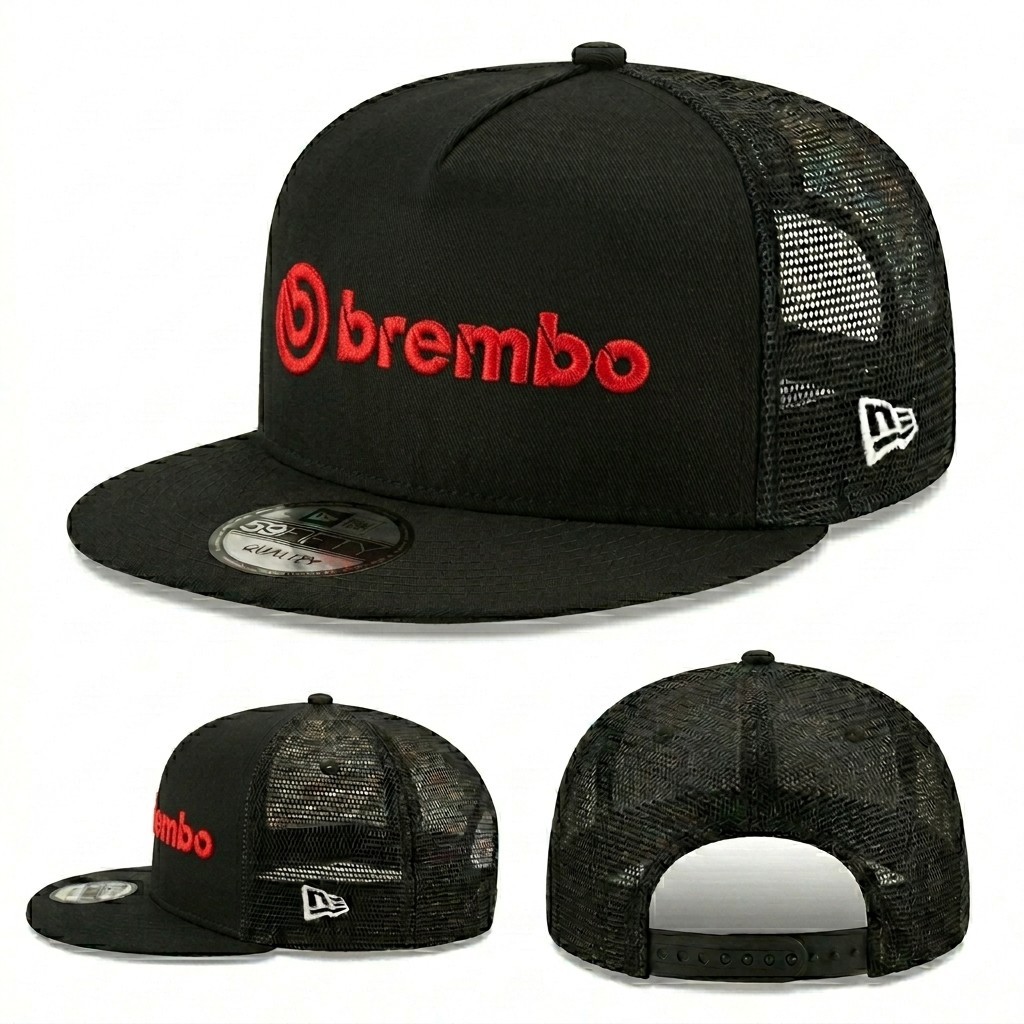 Brembo Logo Embroidered New Era 59Fifty Black Mesh Trucker Snapback Cap