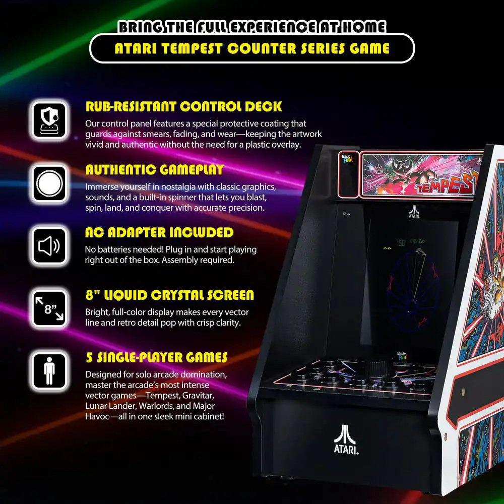 Atari Tempest Counter Series Arcade Game with 8 In. Screen