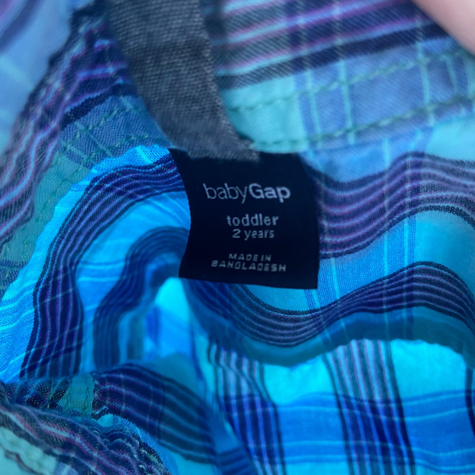 Gap Boys Shirt Size 2 Oceanside Blue Plaid Roll Tab Cuff Button Up Front