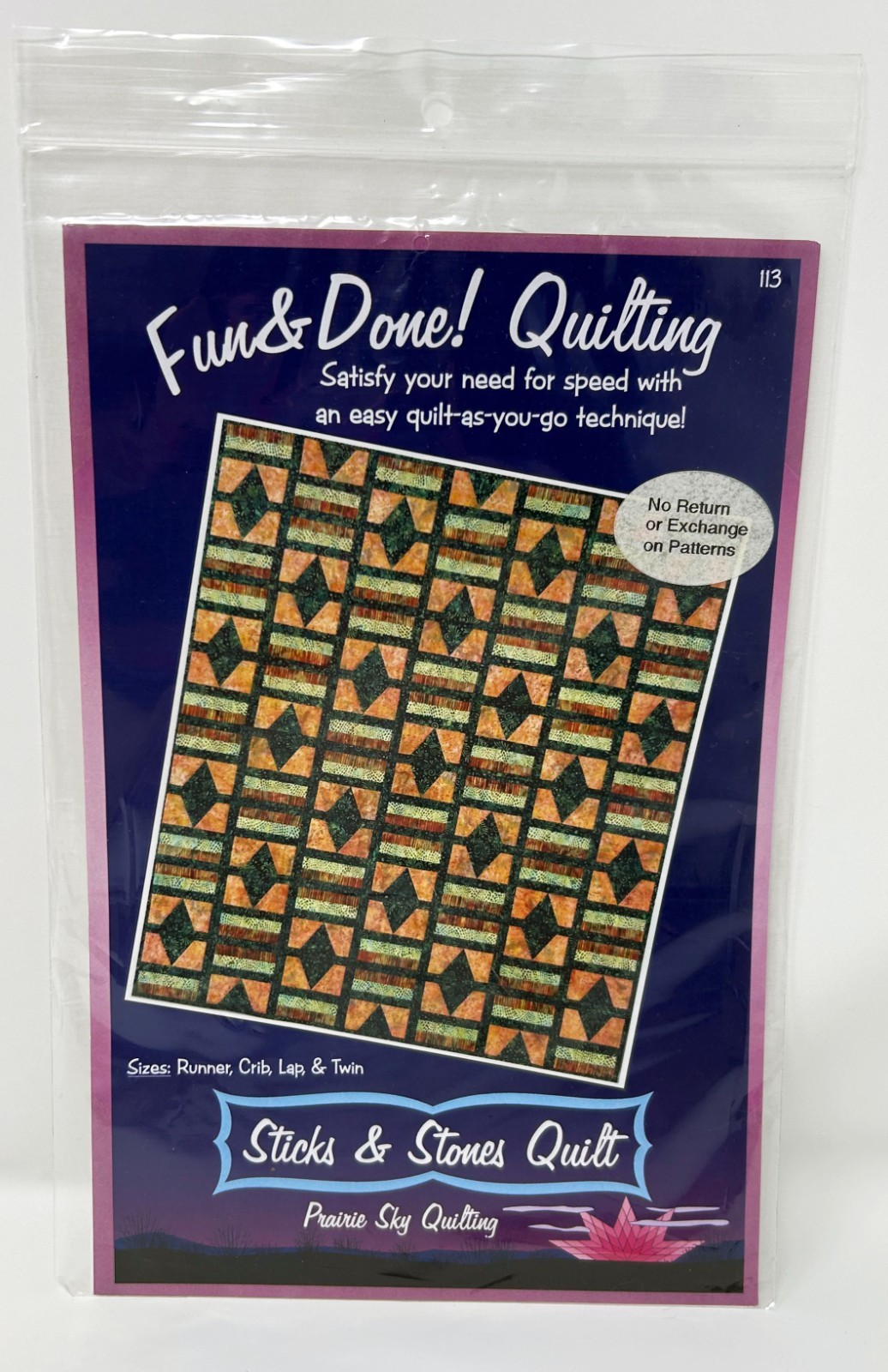 Prairie Sky Quilting Sticks & Stones Quilt Pattern #113 Runner Crib Lap Twin