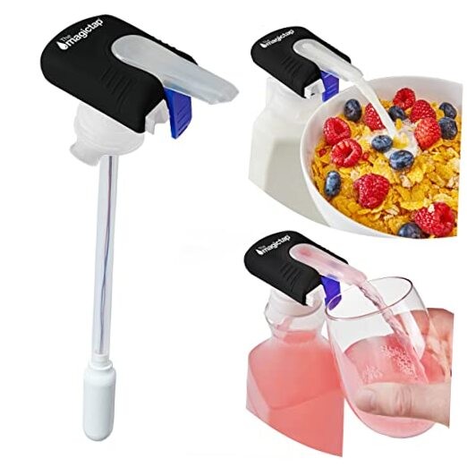 Magic Tap Automatic Drink Dispenser for Fridge (Pack), No Spill Milk 1 Black