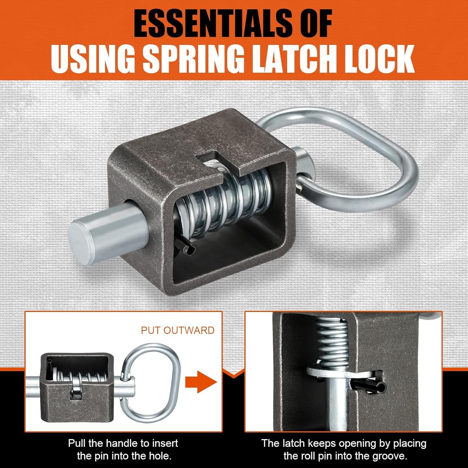 2PCS Weld-On Spring Pin Latch Lock Assembly for Utility Trailer Tail Gate Loaded