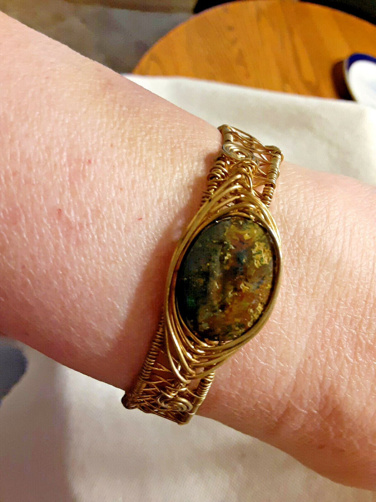 Women's Artisan Natural Agate Wire Wrapped Copper Cuff Bracelet