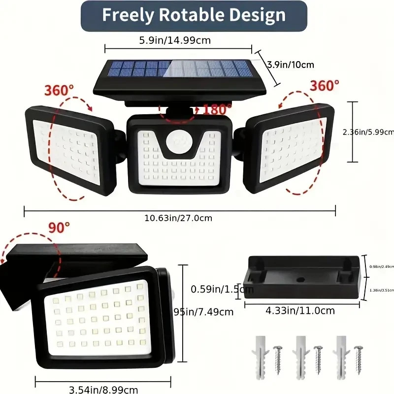 2 Pack LED Motion Sensor Solar Lights Outdoor IP65 Waterproof Security Lamp