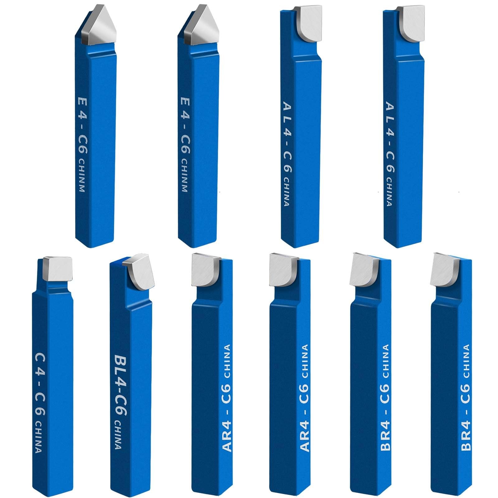 10PCS 1/4" Metal Lathe Tooling Carbide Tip Tipped Cutter Tool,C6 Bit Blue