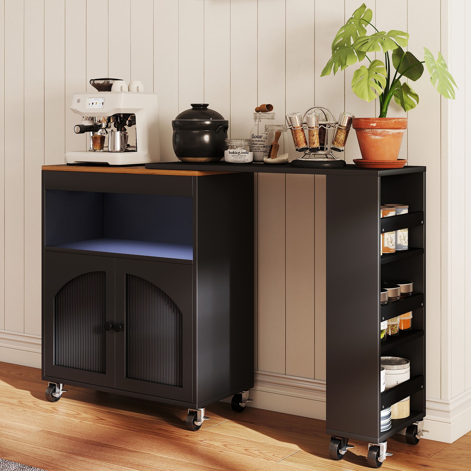 Rolling Kitchen Island Table With LED Light Power Outlets For Kitchen SSNI