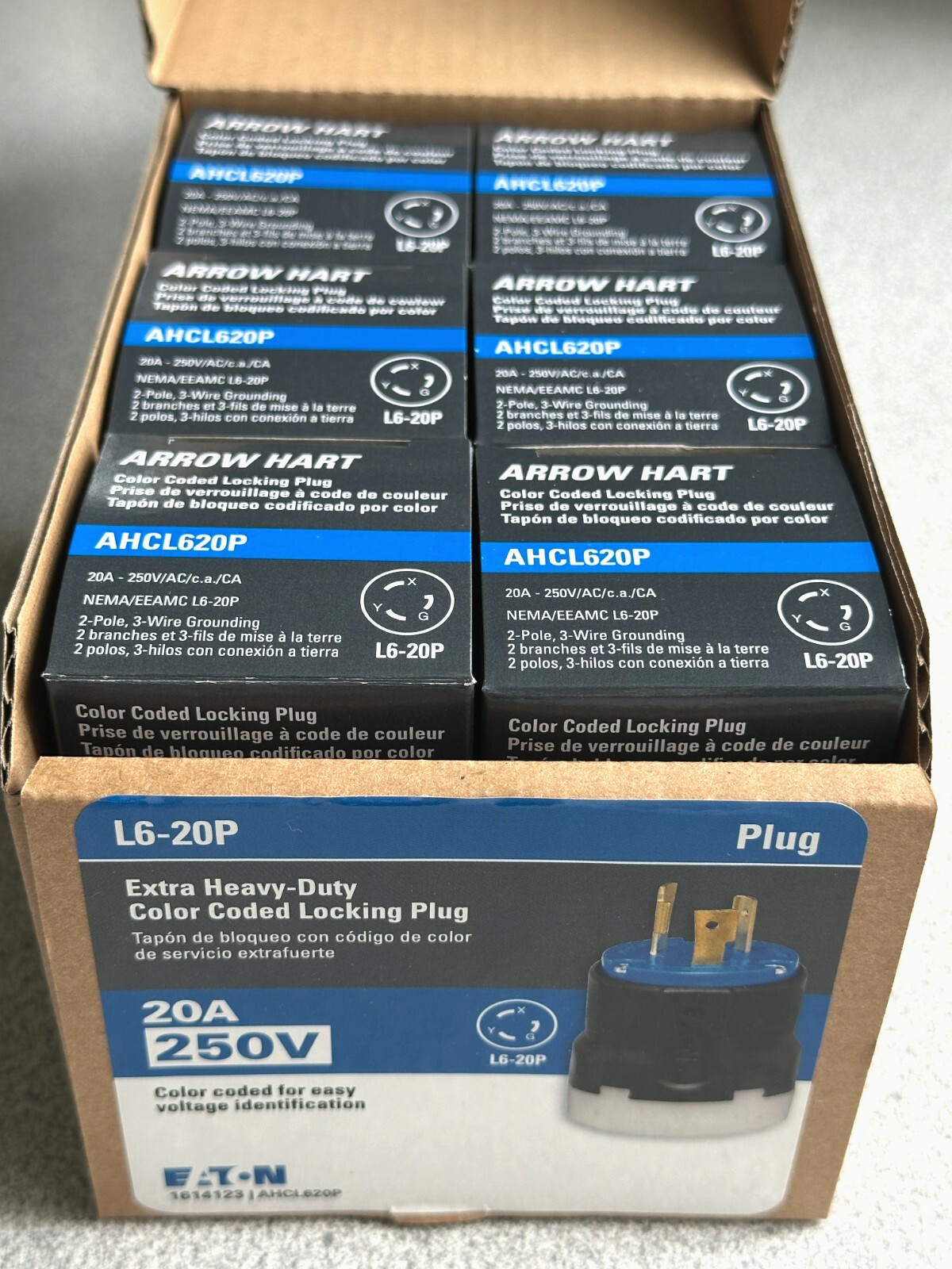 LOT of 6 NEW Eaton AHCL620P-BX-LW Locking Plug BLUE L6-20P 20A 250V Ultra Grip