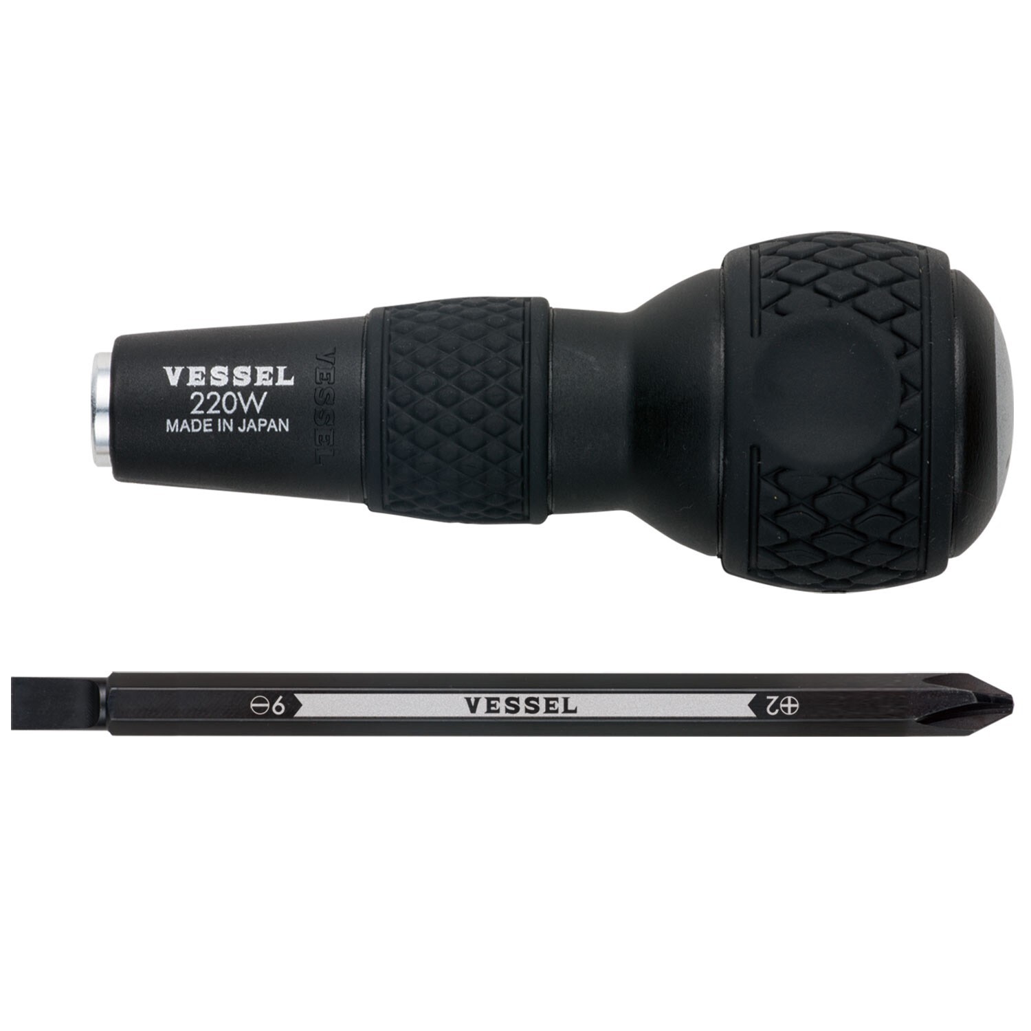 Vessel Ball Grip Screwdriver 1/4" Hex Bit PH2 S6 Double End Bit 220W JAPAN