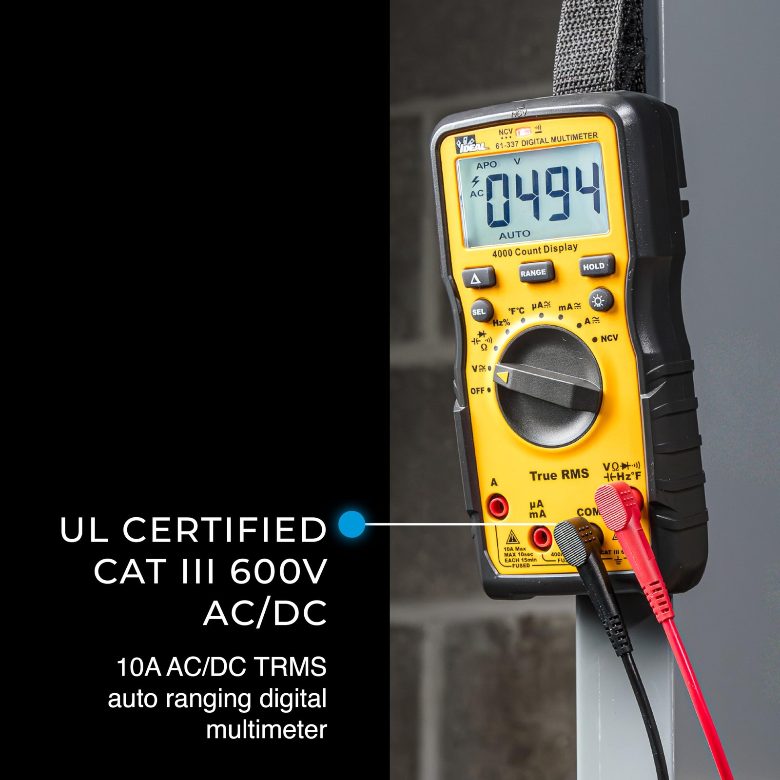 Ideal Electrical 61-337 Auto Range Digital Multimeter with NCVT and Red