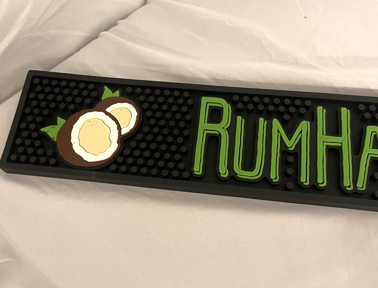 RUMHAVEN Bar Mat *NEW*. Black - Coconut design - Man Cave