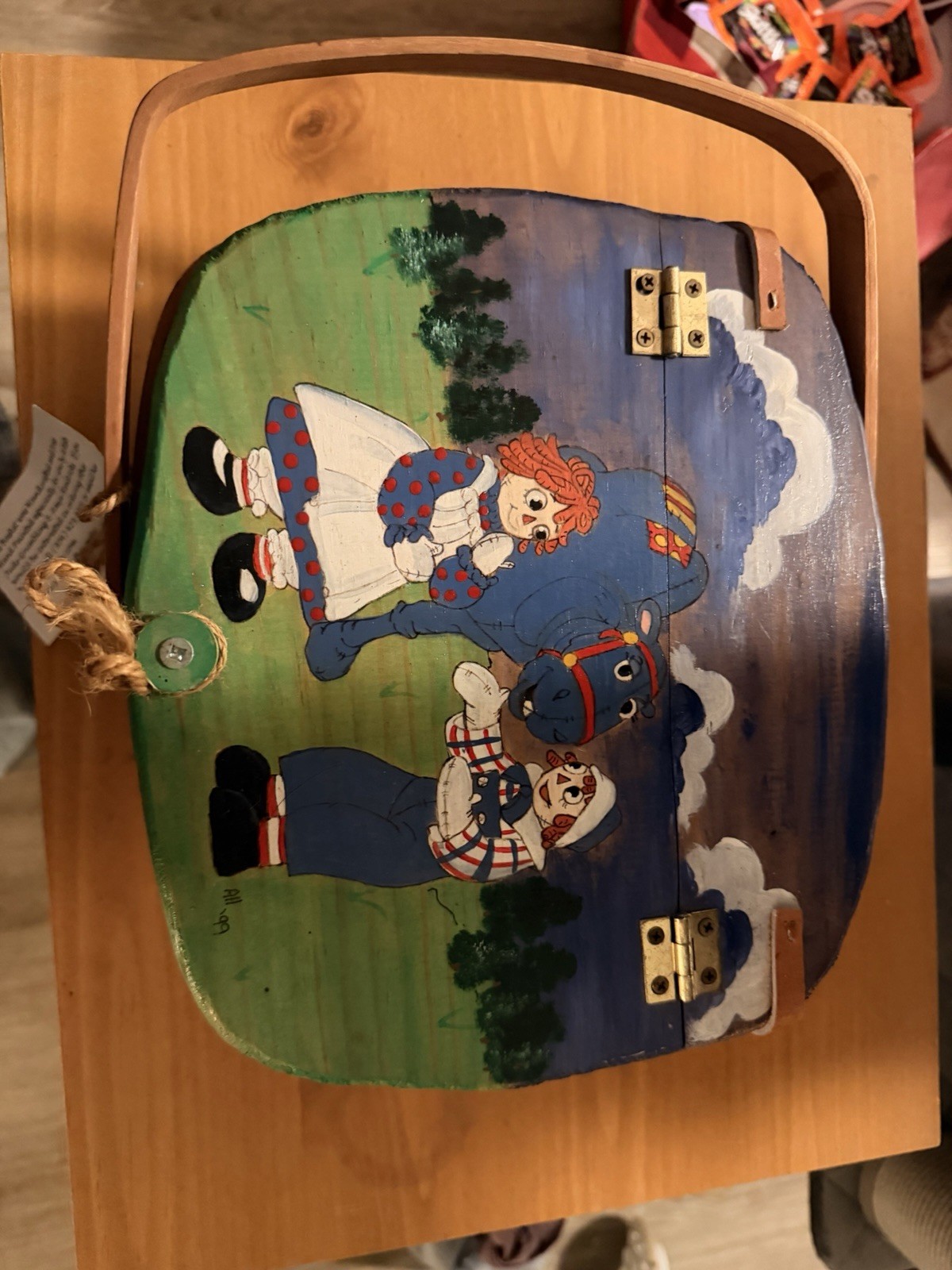 Raggedy Ann & Andy Hand Painted Wooden Picnic Basket