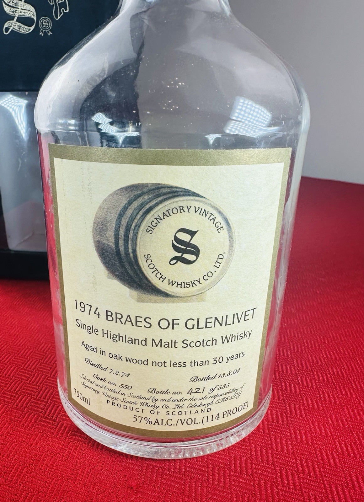 1974 GLENLIVET SINGLE MALT SCOTCH WHISKY Empty BOTTLE & BOX
