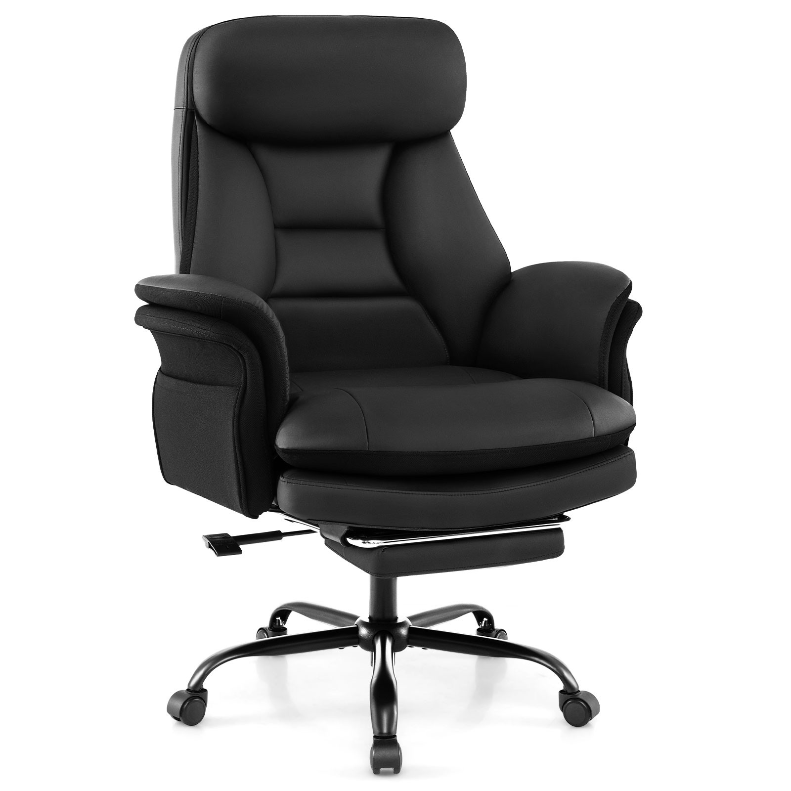 Big & Tall Office Chair w/Adjustable Backrest Armrests Footrest Storage Pockets
