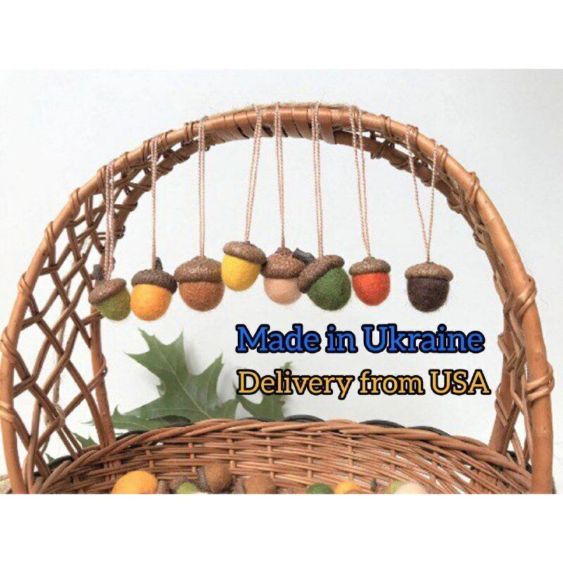 Felted Handmade Acorns Textile Fall Garland Autumn Ornaments Made in Ukraine