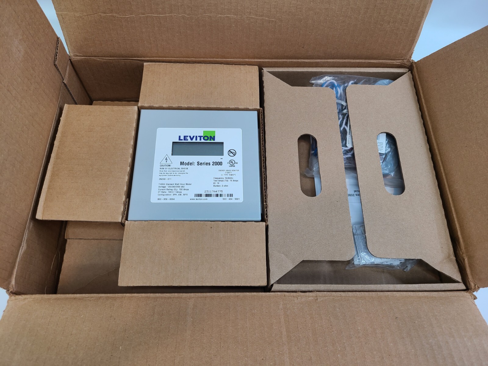 Leviton 2K208-1SW Series 2000 Indoor Usage Meter 3 Solid Core CTs 480V 100A