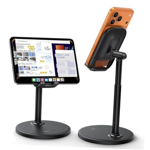 Cell Phone Stand for Desk - [Height Angle] Adjustable Sturdy Desktop Black