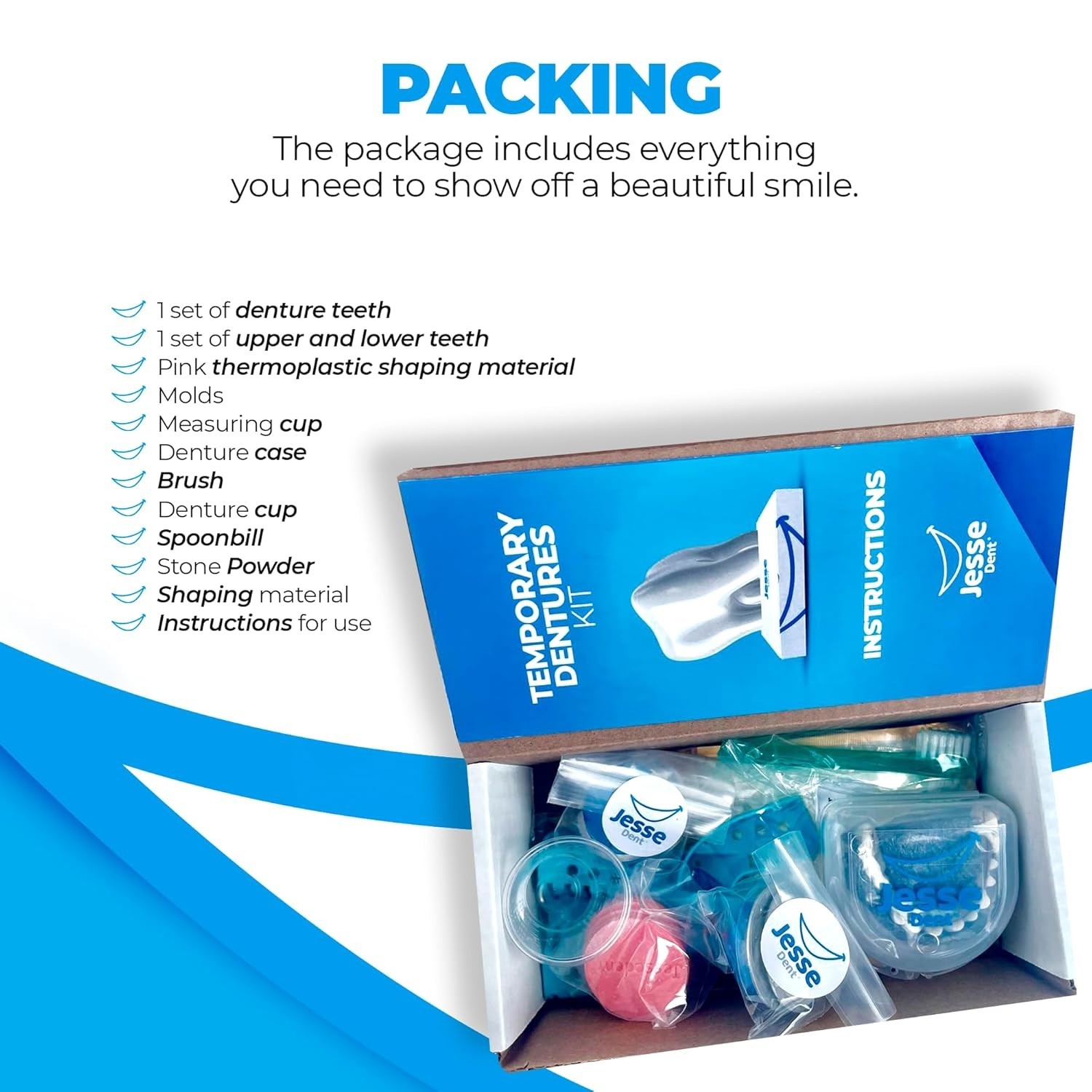 Personalized Upper and Lower Dentures - Home Solution Kit with 12 Durable Pieces