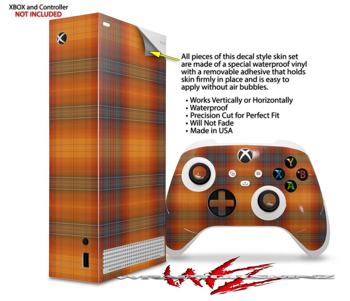 Skin Wrap for XBOX Series S Console Controller Plaid Pumpkin Orange
