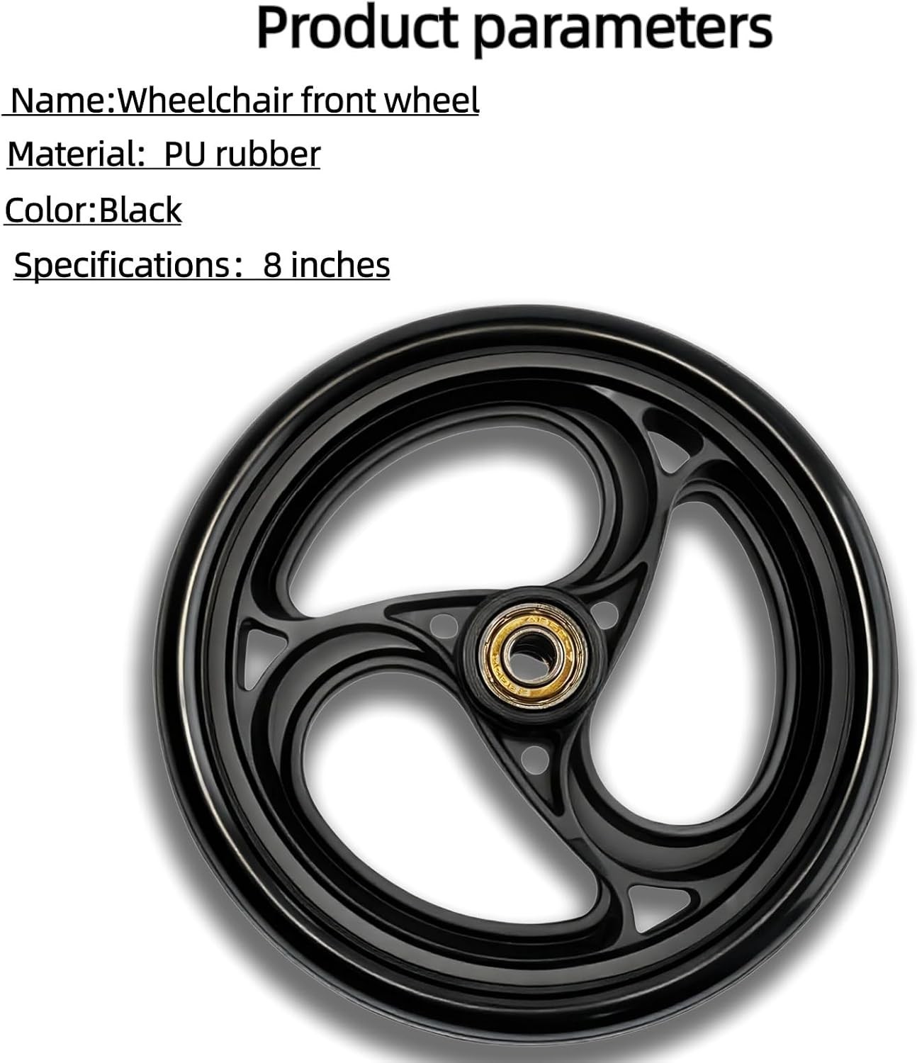 8" Black Walker Replacement Wheels, Hard Rubber, Fits Rollator | 2-Pack, Non-...