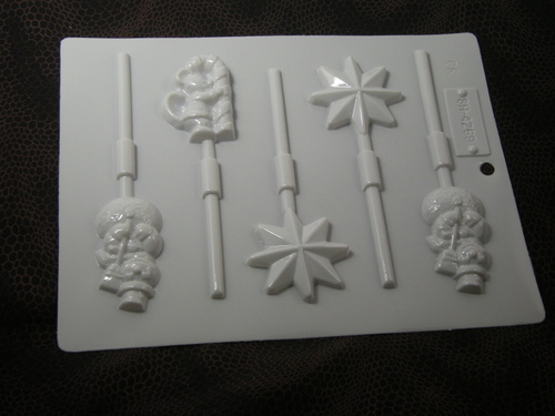 HARD CANDY SNOWMAN, STAR & CANDY CANE w/mouse SUCKER MOLD  HS-4269