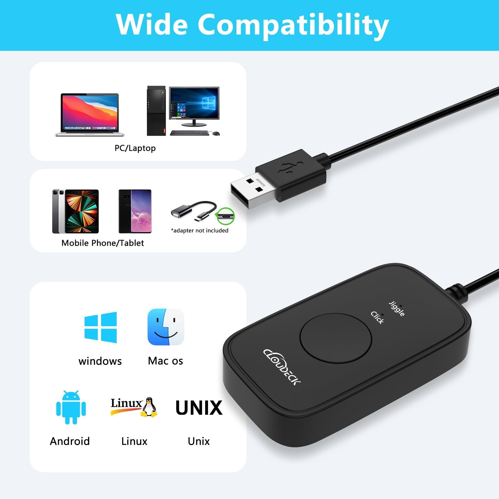 Mouse Jiggler Undetectable, USB Mover, Gaming Automatic Continuous Click Devi...
