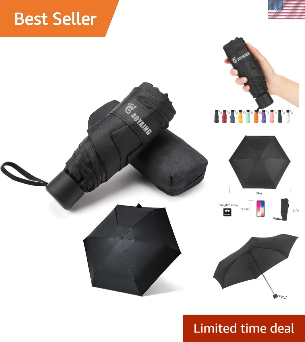 Waterproof Mini Travel Umbrella - Lightweight 34-Inch with Secure Lock System