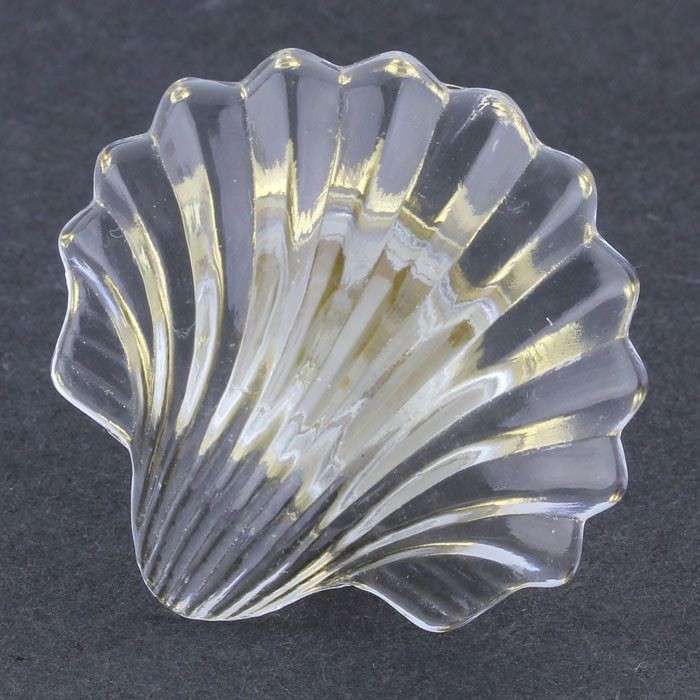 (BASE NEEDS GLUED) 1-7/8" Glass Seashell Knob Clear with Brass