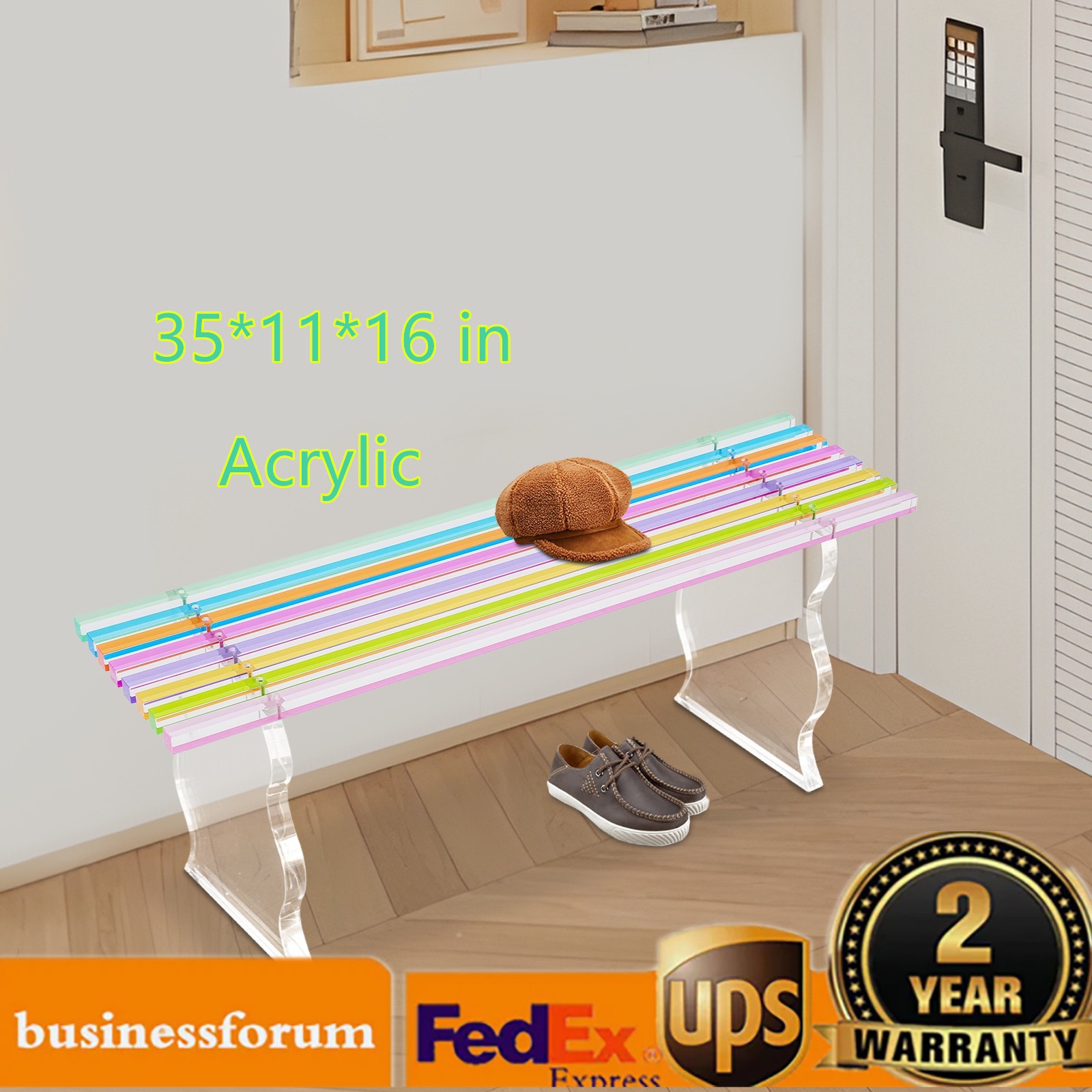 Acrylic Entryway Shoe Bench, Bench In Rainbow Color, Furniture Seat 35.4" L