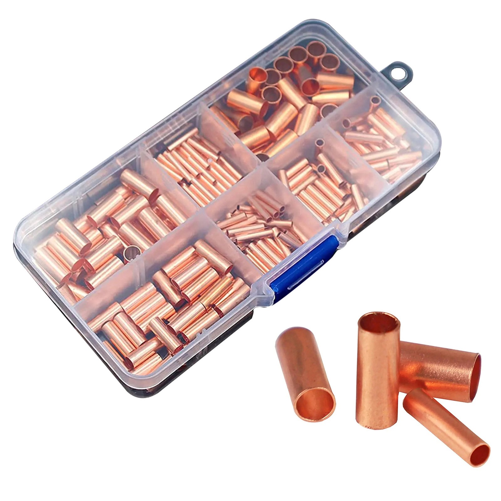 250Pcs/Set 7 Size Non Insulated Butt Splice Wire Ferrules Kit Crimp Connector