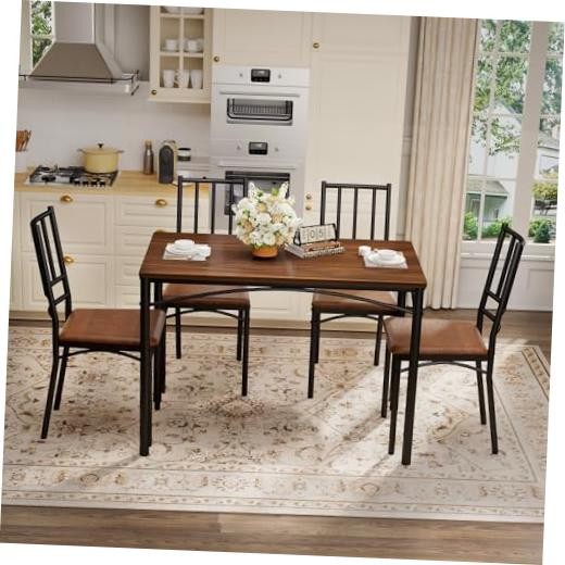 GDFStudio 43.3" Dining Table Set with 4 Chairs, Industrial Kitchen Bar Walnut