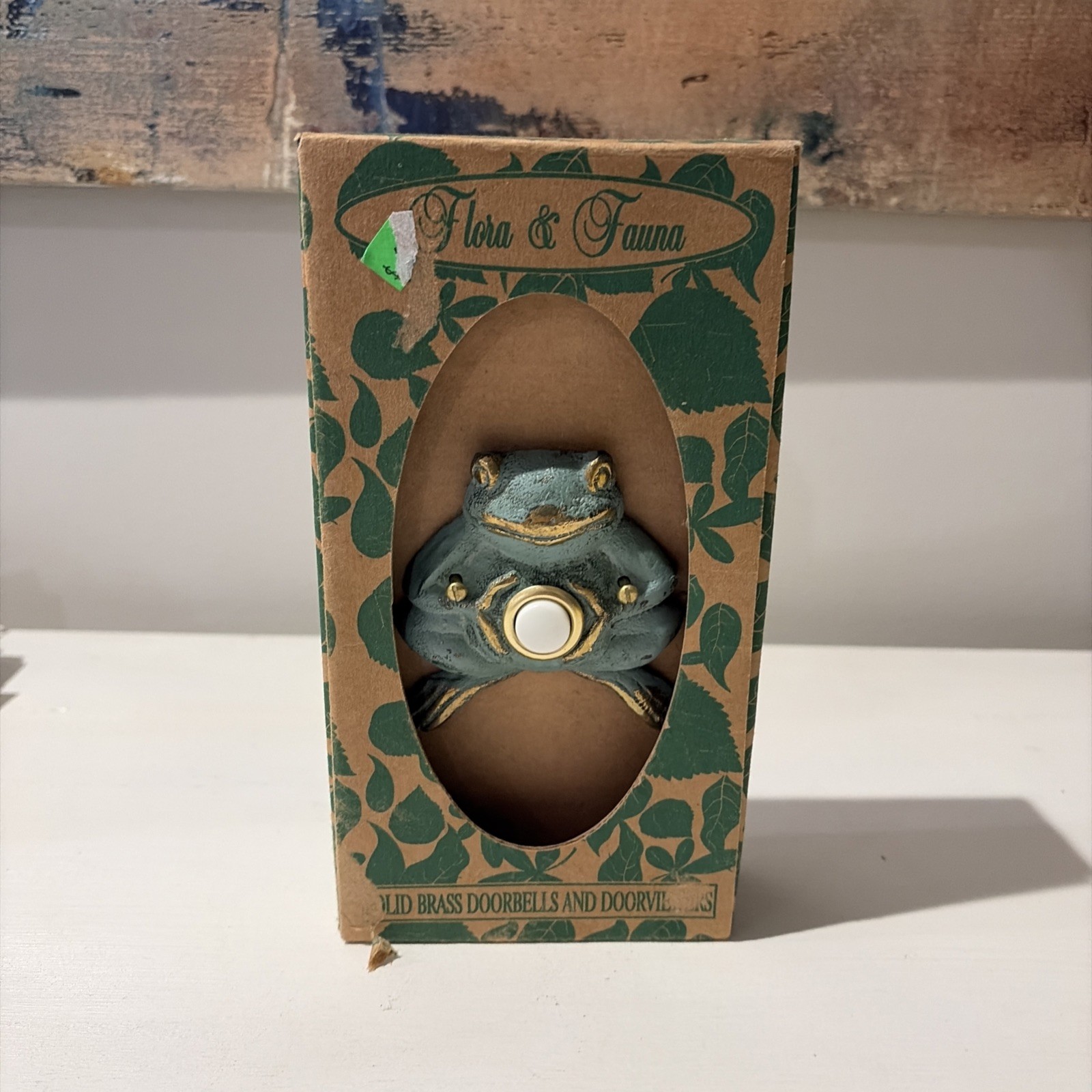 Flora & Fauna BRASS FROG Doorbell Button Verdigris w/ Gold Accents NO WIRES