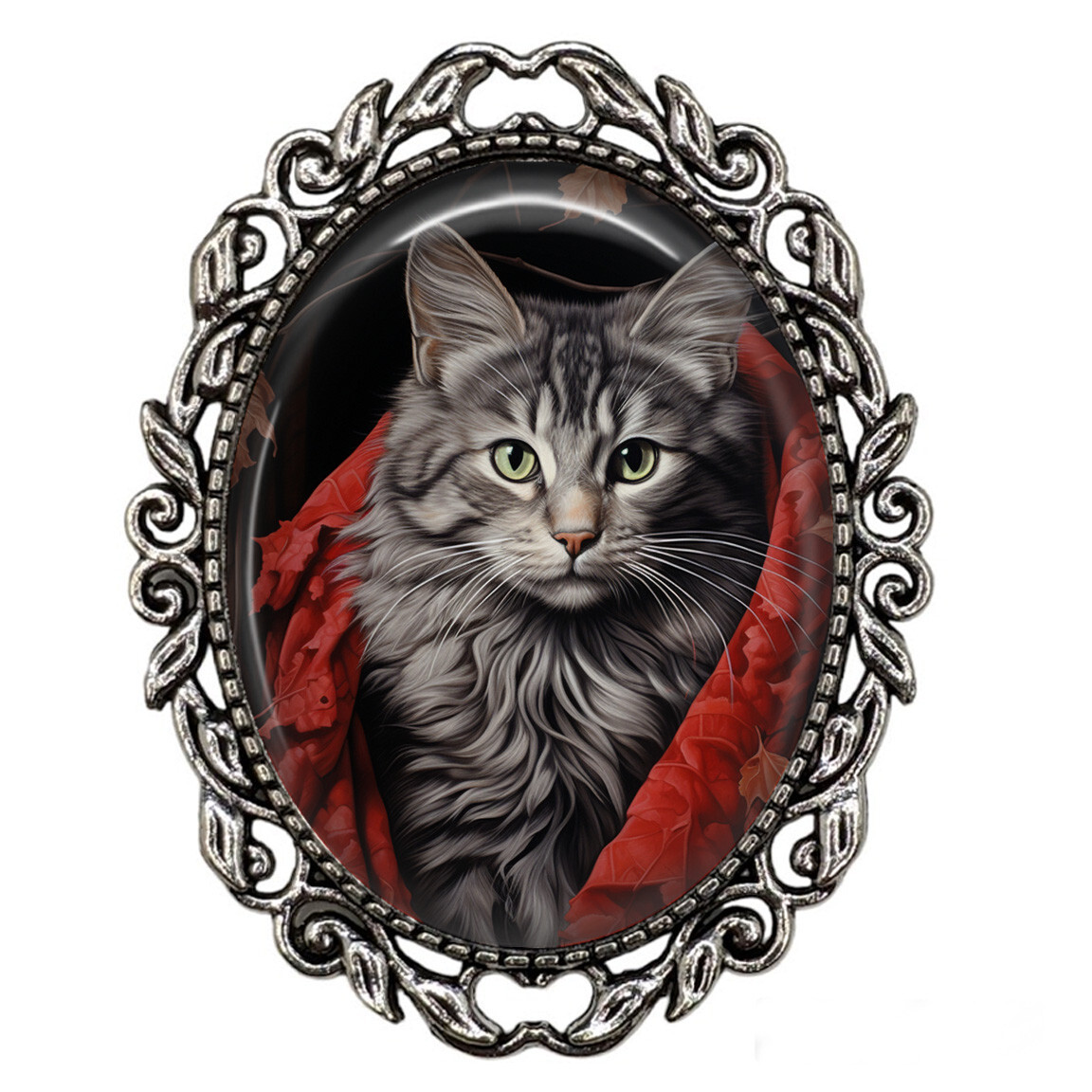 Hyperrealism Art Maine Coon Kitty Cat Mom Gift Pin Scarf Coat Sweater Brooch