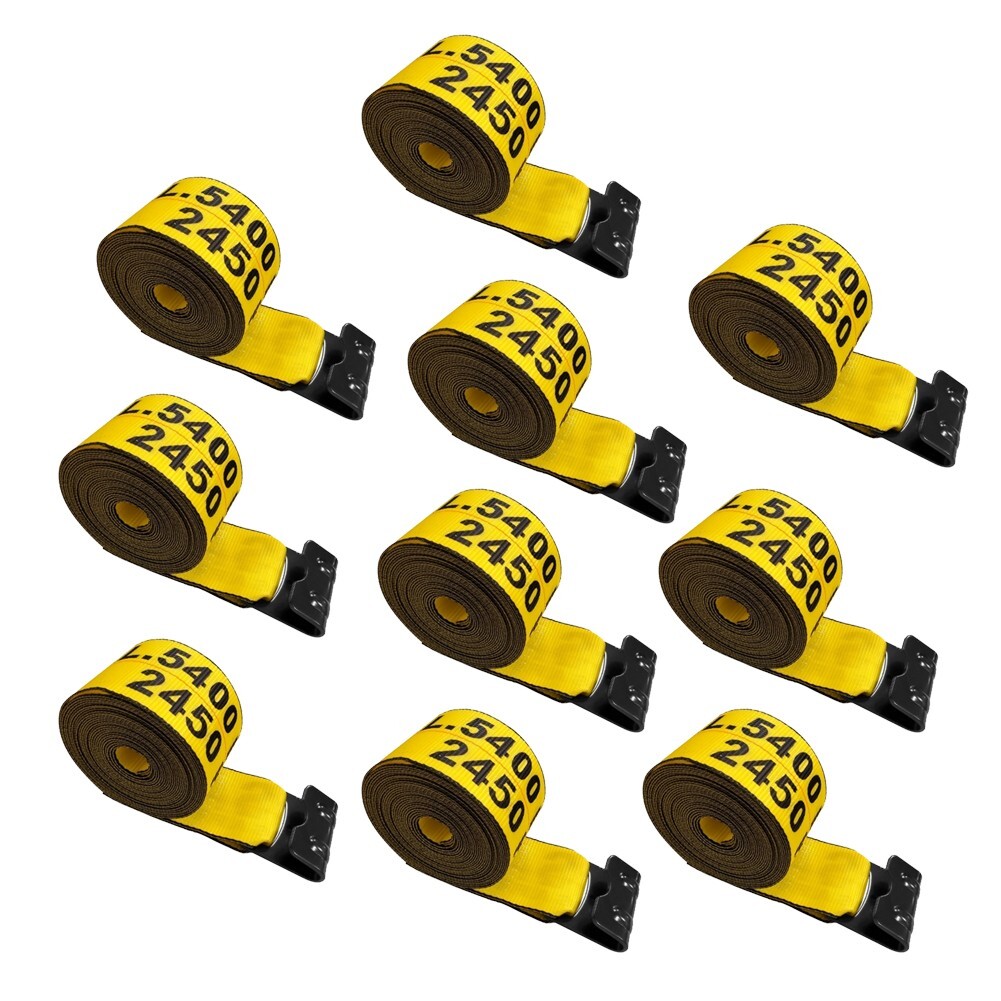 10 PK Truck Straps Winch Straps 4"x30' with Flat Hook for Towing 16200LBS Yellow