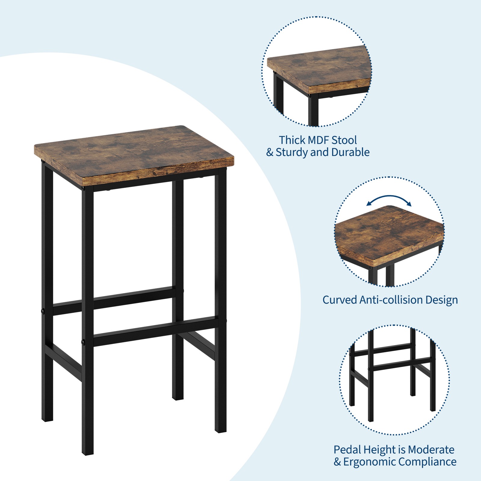 3-Piece Kitchen Table Set with Storage Shelves & 2 Bar Stools for Small Spaces