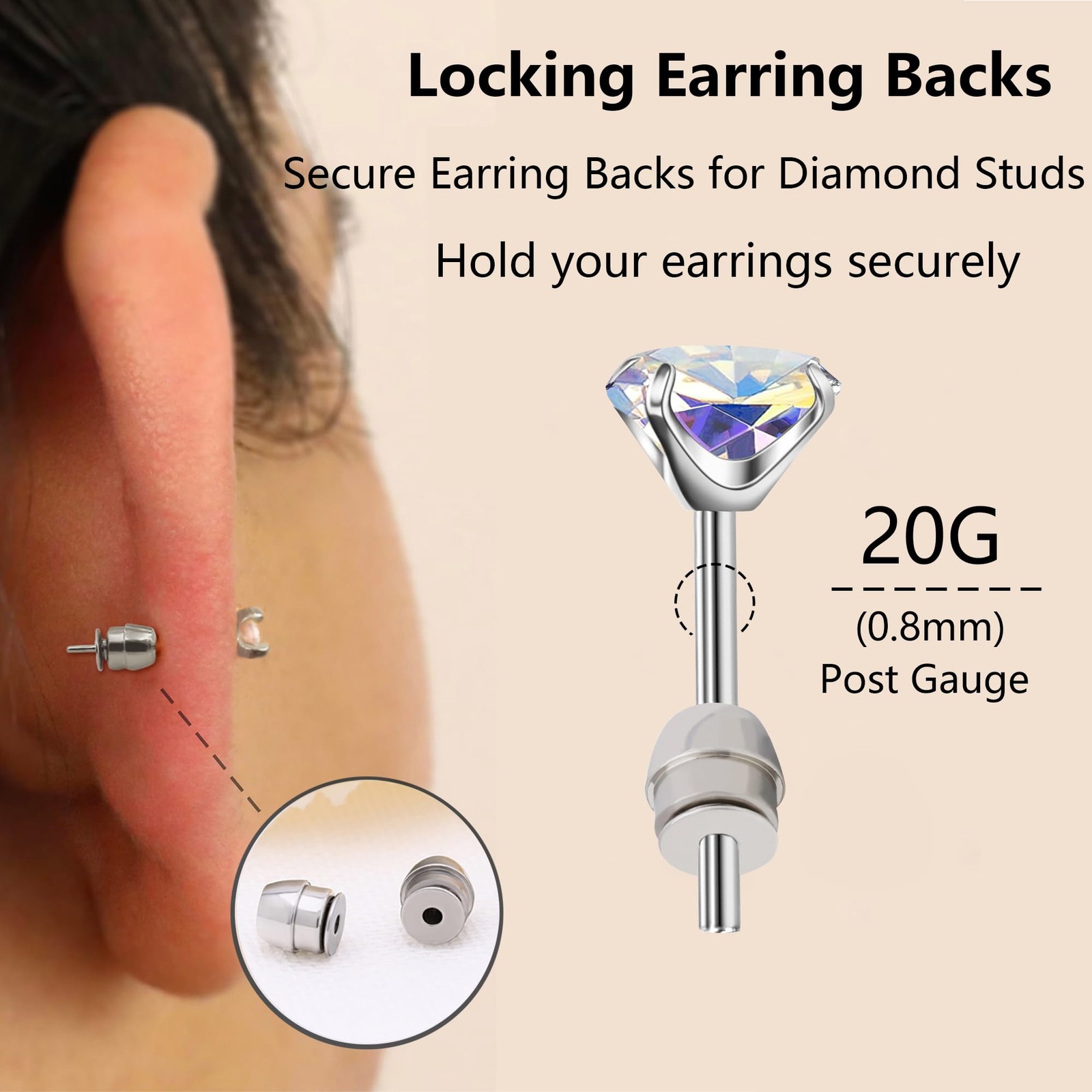 KASFREE Stainless Steel Locking Earring Backs for Studs Earring Backs Locking...
