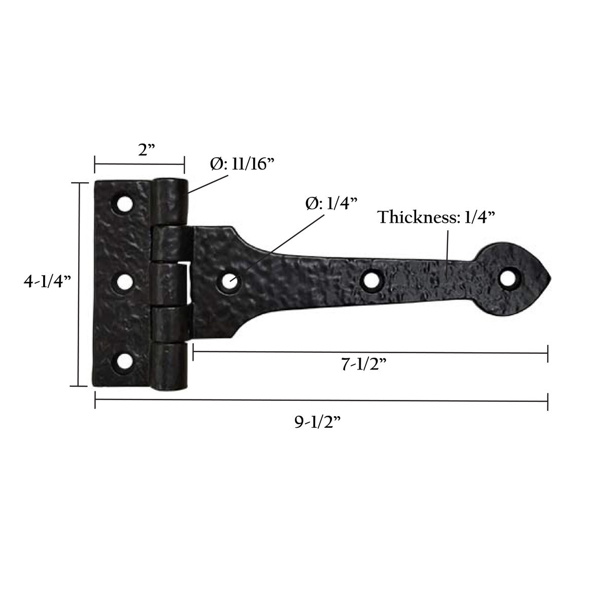 8" Decorative Spade Cast Iron Strap Hinge Gate Door Black Finish